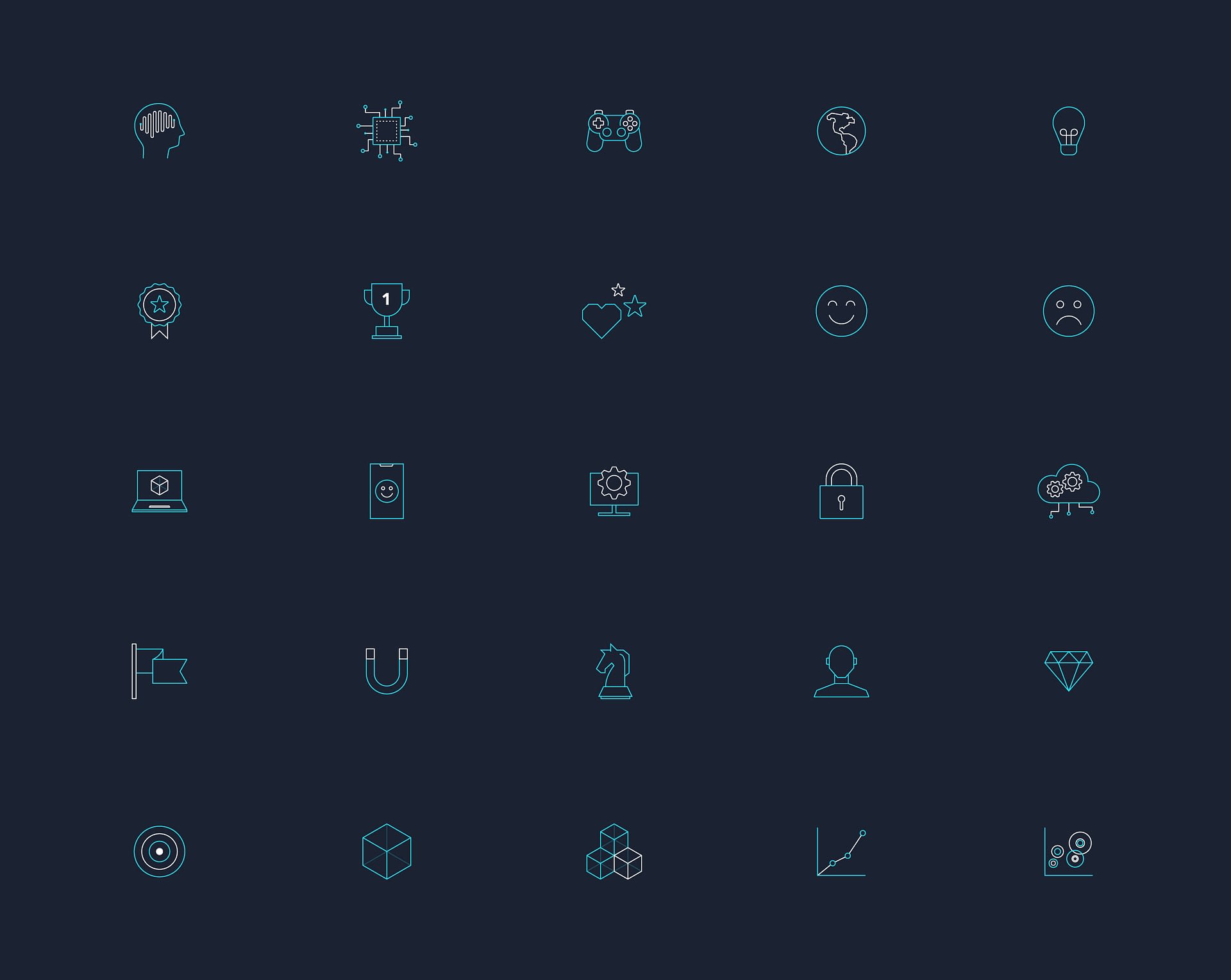 A set of brand icons in a 5 by 5 grid.